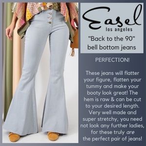 EASEL "Back to the 90's" Bell Bottom Raw Hem Denim Jeans Pants Comfort & Stretch